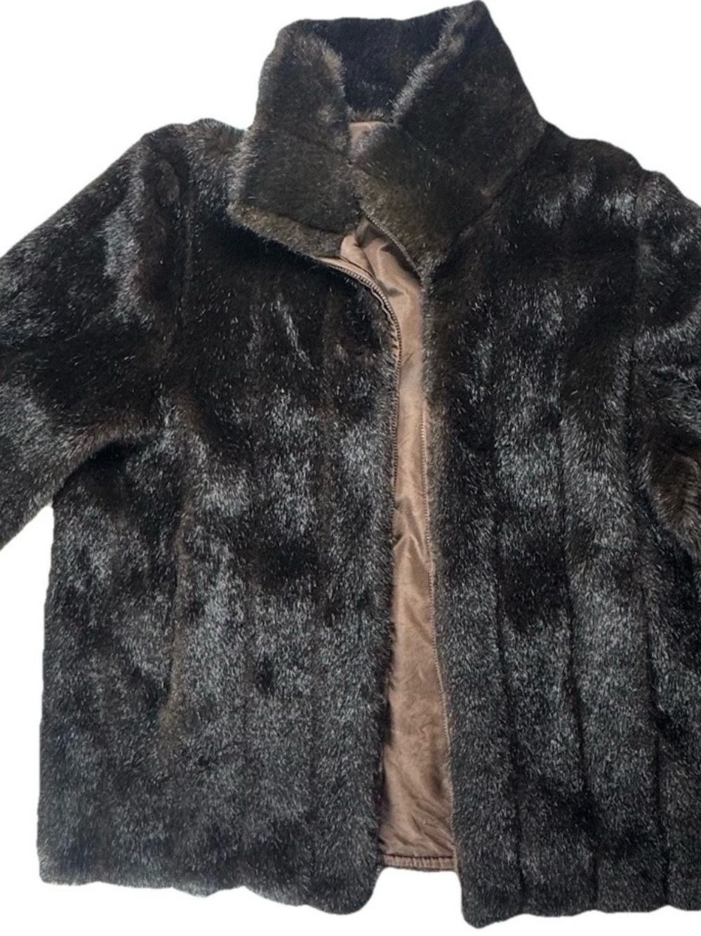 Roaman's Dark Brown Faux Fur Pea Coat